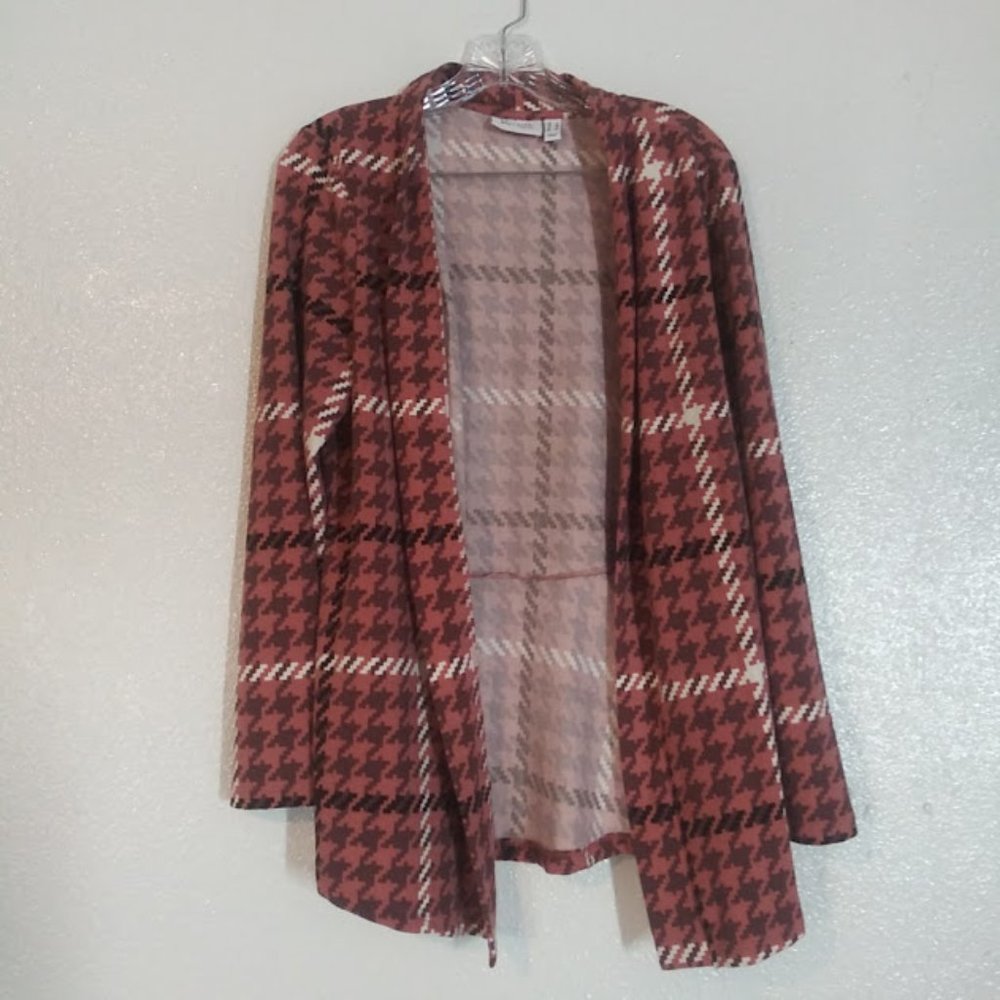 Denim & CO women's size S multicolored houndstooth cardigan sweater